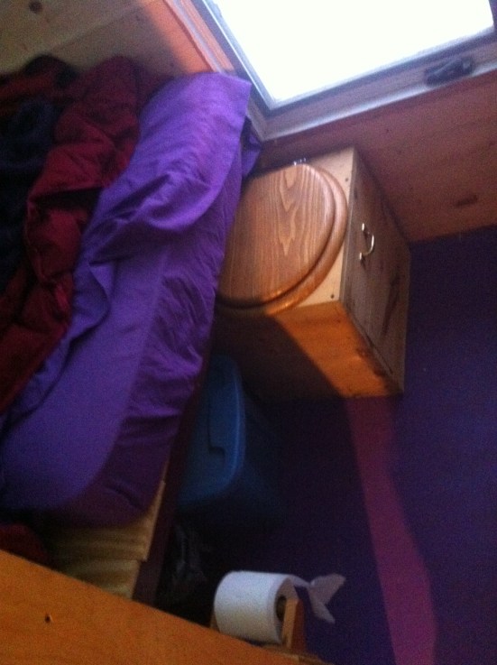 My toilet and sawdust bin now slide easily in and out from under the spare bed, neatly tucked away when not in use.