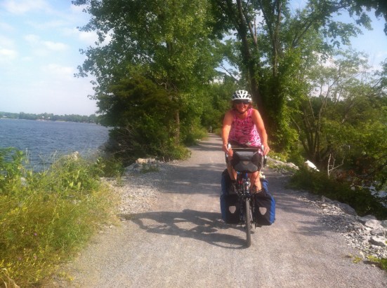 Riding out onto Lake Champlain on the Causeway Rail Trail between Grand Isle and Burlington.